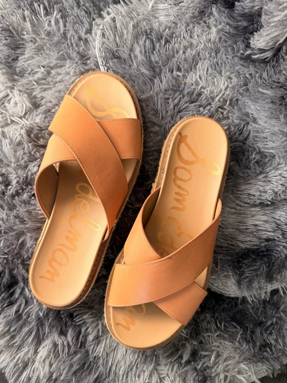 Sam Edelman Tan Leather Crisscross Slide Sandals - Picture 3 of 8